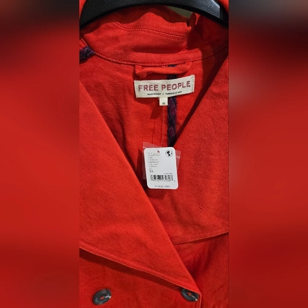 C- Free People Highlands Solid Peacoat/Jacket in High Risk Red NWT